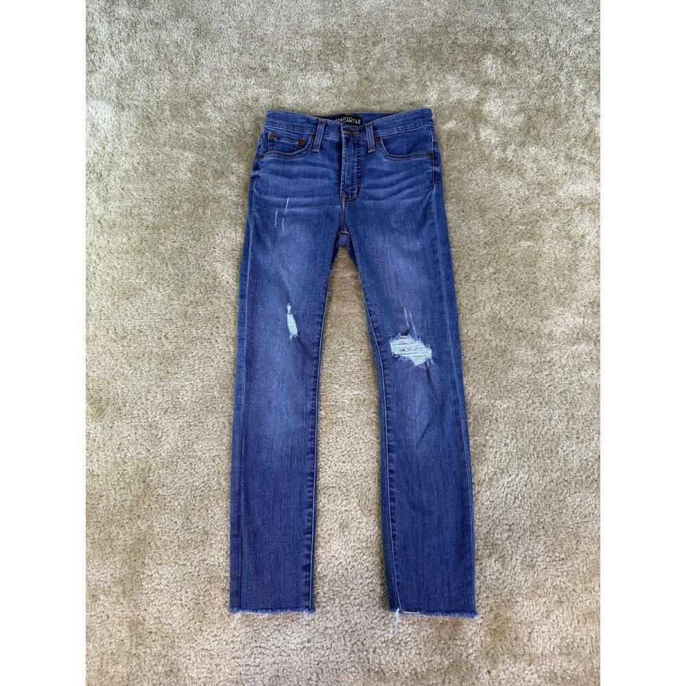 J Crew Mercantile Womens Jeans Sz 24 Cropped Raw Hem Medium Wash Blue Denim D374
